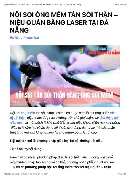 Bs CKI Đặng Phước Đạt thực hiện nội soi tán sỏi thận bằng laser tại Đà Nẵng Bs CKI Đặng Phước Đạt thực hiện nội soi tán sỏi thận bằng laser tại Đà Nẵng